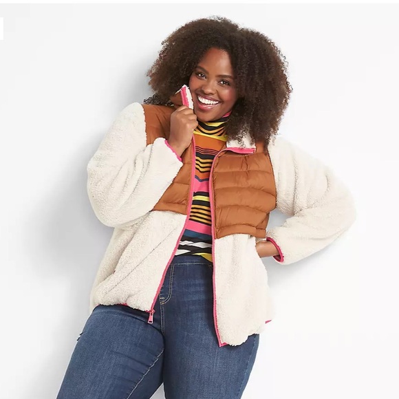 LANE BRYANT UGC Women’s Size 14/16 Brown Cream Puffer Jacket with Pink Accents - Picture 4 of 15